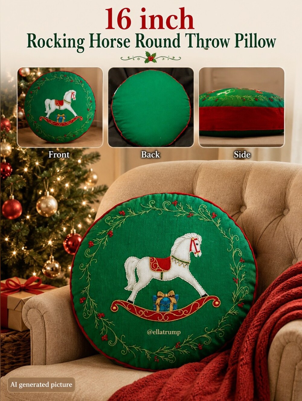 16" Rocking Horse Round Throw Pillow
